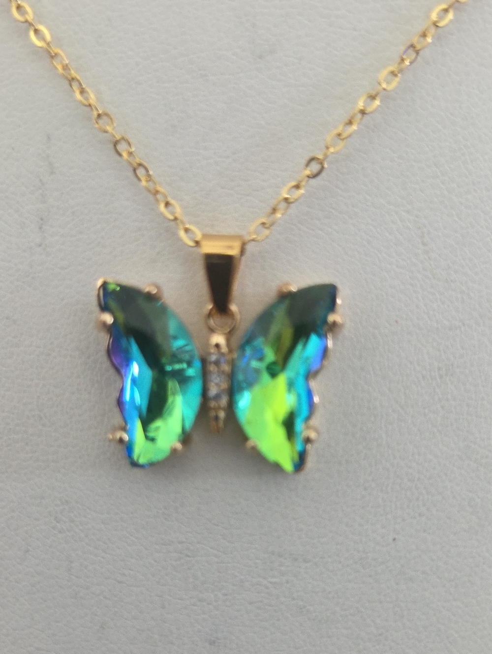 Green Gem Butterfly Necklace NWT
